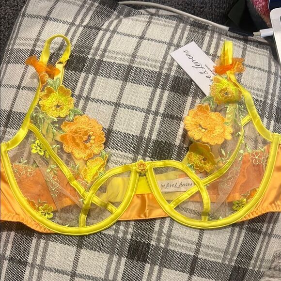 NWT For Love And Lemons Floral Bra 38B in Orange/ Yellow - Picture 1 of 6